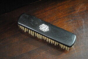 Antique Real Ebony Wood Coat Brush Made in France with Silver Cartouche
